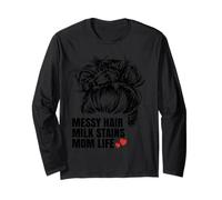 Messy Hair Milk Stains Mom Life Funny Motherhood Long Sleeve T-Shirt