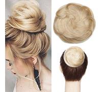 Messy Human Hair Bun Scrunchies Hair Bun Updo Donut Chignons 100% Remy Clip in Ponytail Extensions Curly #613 Bleach Blonde