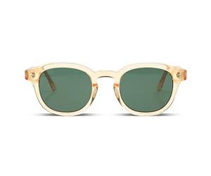 MessyWeekend Sunglasses for Men & Women in a Off White Handcrafted Acetate Round Frame - Green Lenses with Full UV400 Protection - Man & Ladies Designer Shades - BILLE