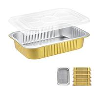 MESTAEK 11" x 7.5" Heavy-Duty Aluminum Foil Pans with Lids, 74oz, 5 Pack - Extra-Thick Disposable Foil Containers for Oven, Baking, Freezer & Food Storage