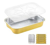 MESTAEK 13"x 8.9" 7.5LB Sturdy Aluminum Foil Pans with Lids and Handle (5 Pack), 2X Thicker Heavy Duty for Dishwasher, Reusable Microwavable for Cooking, Baking, Reheating, Freezer, Oven, Recyclable