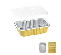 MESTAEK 6" x 4" Heavy-Duty Aluminum Foil Pans with Lids, 25oz, 5 Pack - Extra Thick Disposable Foil Containers for Oven, Grill, Baking, Freezer & Food Storage