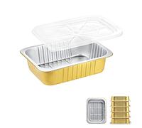 MESTAEK 8.5" x 6.5" Heavy-Duty Aluminum Foil Pans with Lids, 47oz, 5 Pack - Extra-Thick Disposable Foil Containers for Oven, Baking, Freezer & Food Storage