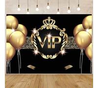 Mestiker7×5FT VIP Party Backdrops Black and Gold VIP Backgrounds for Birthday Party Decorations Golden Balloon Black Gold Theme Photography Background Birthday Party Banner Photo Booth Soft Polyester