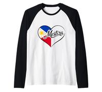 Mestiza Filipino American Philippines Pride Heart Flag Raglan Baseball Tee