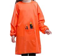 MESU Art Smock for Kids - Colorful Painting Smock, Waterproof, Full Coverage Long Sleeve With Pocket - Children Artist Smock, Orange 2XL