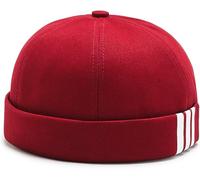 MESU Brimless Docker Cap for Men Sailor Cap Retro No Brim Hat Skullcap Beanie Hat A-Red