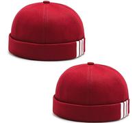 MESU Brimless Docker Cap for Men Sailor Cap Retro No Brim Hat Skullcap Beanie Hat A-Red2