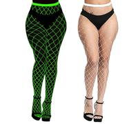 MESU Glow In The Dark Fishnet Tights Stockings Women's High Waist Pantyhose White Large Gride