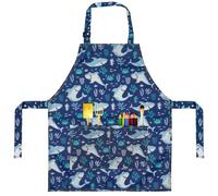 MESU Kids Aprons Cartoon Adjustable Child Chef Apron for Art Painting Gardening Shark