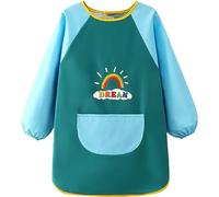 MESU Kids Art Smocks Long Sleeve Apron Waterproof Artist Painting Children Apron Green Rainbow XL