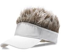 MESU Mens Visor Hat Wig Peaked Baseball Golf Cap with Fake Hair White Coffee