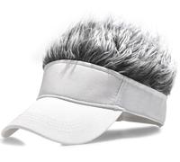 MESU Mens Visor Hat Wig Peaked Baseball Golf Cap with Fake Hair White Grey