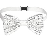MESU Sequin Bow Tie Adjustable Sparkling Pre-Tied Bowtie for Banquet Carnival Party White