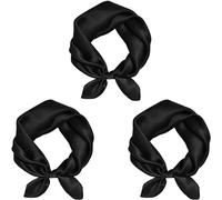 MESU Silk Feeling Scarf for Women Square Satin Head Scarf Neck Scarves Black 3Pcs