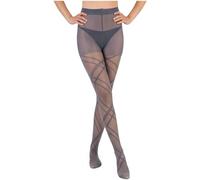 MESU Women Rhombic Patterned Tights Sheer High Waist Pantyhose Stockings C - Grey