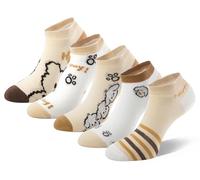 MESU Women's 5 Pairs Causal No Show Low Cut Cotton Khaki Bear Socks