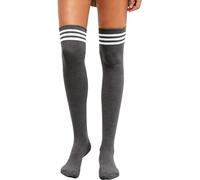 MESU Womens Stripe Extra Long Thigh Over the Knee High Socks High Boot Stockings B - Dark Grey