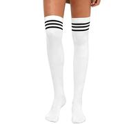 MESU Womens Stripe Extra Long Thigh Over the Knee High Socks High Boot Stockings B - White