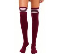 MESU Womens Stripe Extra Long Thigh Over the Knee High Socks High Boot Stockings B - Wine Red