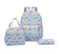Mesuaeso 3PCS School Backpack With Butterfly Patten Schoolbag With Lunch Box Pencil Case Laptop Casual Daypack backpack