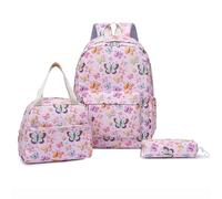 Mesuaeso 3PCS School Backpack With Butterfly Patten Schoolbag With Lunch Box Pencil Case Laptop Casual Daypack backpack