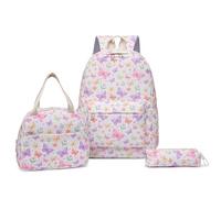 Mesuaeso 3PCS School Backpack With Butterfly Patten Schoolbag With Lunch Box Pencil Case Laptop Casual Daypack backpack