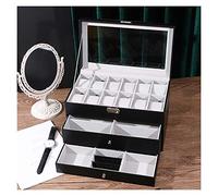 MESURE Watch Organizer 12 Slot Display Box With Jewelry Display Drawer And Glass Lid,Pu Leather Watch Box Organizer With Valet Drawer,Adjustable Tray, Metal Hinge (Color : Black)