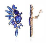 Met-edianger Blue Rhinestone Statement Earrings Retro Vintage Crystal Clip on Drop Dangle Earrings Non Pierced Earrings for Women