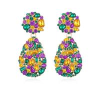 Met-edianger Rhinestone Statement Earrings Teardrop Costume Earrings Cluster Crystal Chandelier Drop Dangle Earrings for Women, Zinc Stainless Steel, glass