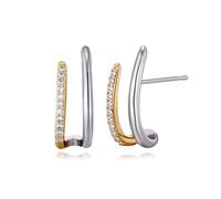 Met-edianger Trendy Gold Earrings for Women Colored Minimalist Curved Bar Cubic Zirconia Stud Earrings Ear Crawler Jewelry, Brass, cz
