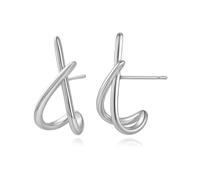Met-edianger Trendy Gold Earrings for Women Minimalist Curved Bar Stud Earrings Ear Crawler Jewelry, Brass, No Gemstone