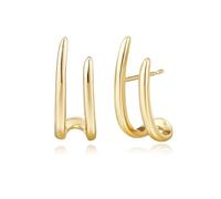 Met-edianger Trendy Gold Earrings for Women Minimalist Curved Bar Stud Earrings Ear Crawler Jewelry, Brass, No Gemstone