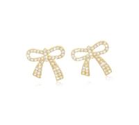 Met-edianger Vintage Gold Silver Bow Earrings Knot Earrings Bow Tassel Pearl Rhinestone Ribbon Drop Earrings Jewelry Gifts for Women Girls, Stainless Steel Copper Zinc, Rhinestone