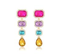 Met-edianger Vintage Rhinestone Drop Dangle Earrings Statement Crystal Dangling Earrings Rectangle Teardrop Chandelier Earrings for Women, 7.6cm x 2.2cm (3 inches x 0.87 inches), Zinc Stainless Steel