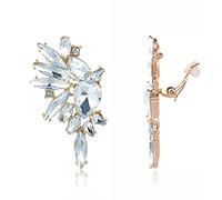 Met-edianger Vintage Rhinestone Statement Clip on Earrings Retro Crystal Drop Dangle Earrings Cluster Non Pierced Earrings for Women, Zinc, Rhinestone Glass