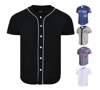 Met-X Baseball Jersey XX Large, 100% Polyester Stretchable Men's Clothing, Sublimation Print Top Button Personalized Stripe Jersey Short Sleeve Shirt, Sports Wear (Black-2XL)
