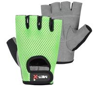 Met-X Suede Leather Microfibre Fabric Gym Training Gloves Large, Unisex Fingerless Weight Lifting Wheel Chair Gloves, Workout Exercise Extra Grip Breathable (Neon Green-L)