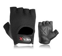 Met-X Suede Leather Microfibre Fabric Gym Training Gloves Medium, Unisex Fingerless Weight Lifting Wheel Chair Gloves, Snug Fit Workout Exercise Extra Grip Breathable (Black-M)