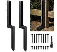 MET-XT Fence Post Repair Kit - Heavy Duty Post Anchor Stakes for 4x4 Wood Posts, Reinforce Leaning or Rotted Fence Posts, No Digging Required, Black Powder Coated Steel (Split-Type)