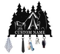Met5kdm Custom Key Holder for Wall with Name,Personalised Key Hooks Wall Mounted,Forest Themed Key Hanger,Coar Rack Organizer for Living Room Kitchen Bedroom,Cabin Decor style-13