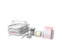 Meta Furniture Office Desk Tidy 5 Piece Organiser Set - 3 Tier A4 Filing Tray,Pen Pot,Memo Pad Holder,Letter Sorter Rack,File Holder| Stationary Organiser