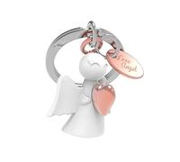 Meta[l]morphose Guardian Angel Keychain with Pink Gold Love Charm - White, Rose Gold, Contemporary, Unisex-Adults