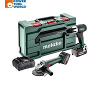 Metabo 2.4.2 18v Hammer Drill & Angle Grinder Combo Set Inc 2x 4.0Ah Batts 68...