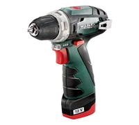 Metabo PowerMaxx BS Basic (600984000) Cordless Drill/Screwdriver 12V, with 2 Li-Power Push-in Battery Packs (12 V/2.0 Ah) and Charger LC 12 in Cardboard Box