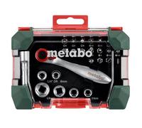 Metabo 626701000 26-Piece Bit and Ratchet Set | Heavy duty tool set with 18 color coded S 2 bits, 6 sockets, extension and ratchet in storage box