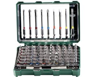 Metabo 626704000 Assorted Screwdriver Bit Set x 71 Pcs | Chrome vanadium steel bits in 25mm and 75mm lengths, magnetic quick release adapter, colour coded, in durable box