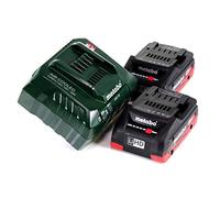Metabo 685163380 Basic Set 2 x LiHD battery pack 18V / 4.0Ah | Air Cooled Charger ASC 55, Intelligent Battery Management, Electronic Single Cell Protection (ESCP), Capacity Display