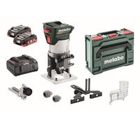 metabo Battery Edge Milling Cutter FMV 18 LTX BL 8-18 V, Brushless Motor, 2 x 4Ah LiHD Batteries, Charger ASC 55, metaBOX 145 L - for Wood and Wood-Like Materials, Precise Depth Adjustment, Ergonomic