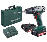 Metabo Cordless Drill BS 14.4 14.4V 2X Li-ion; Charger SC 30; Plastic Case, Built-In LED Working Light, 2Ah Battery Packs, 1500 RPM, 28.8W, Keyless Chuck, Belt Hook